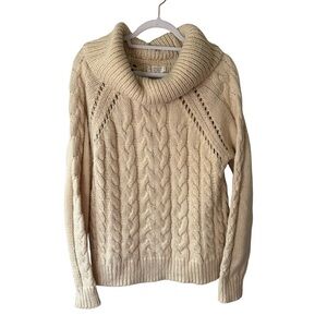 Volcom Cable Knit Cowl Neck Sweater - Cream Size M Cozy Fall Winter Chunky